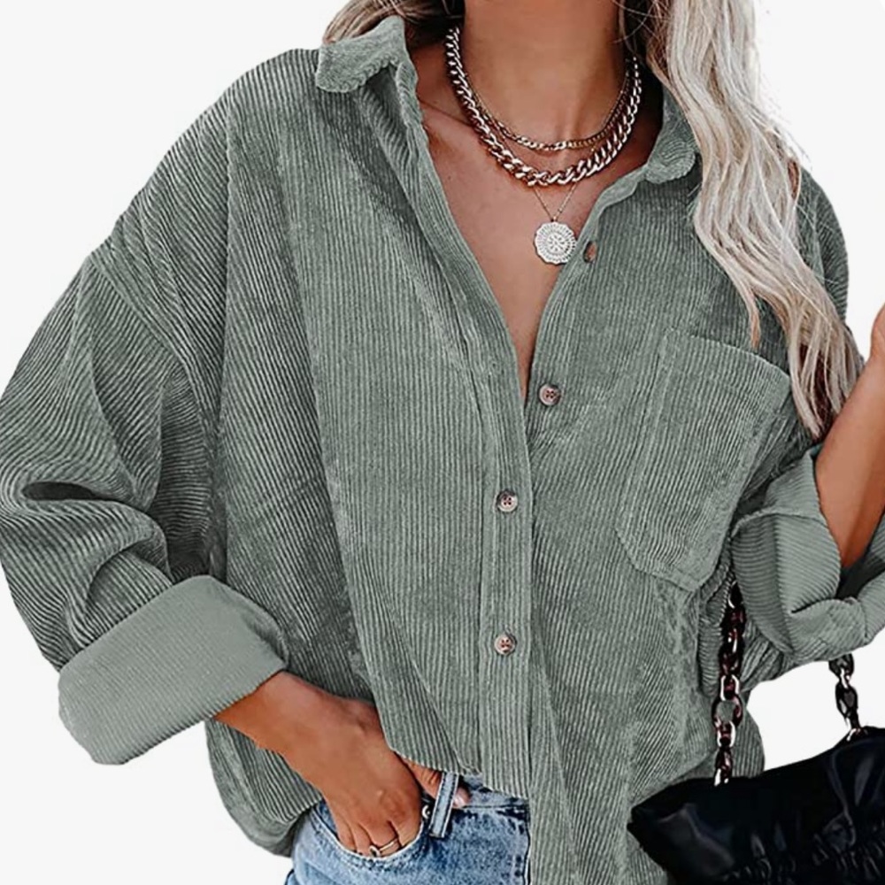 Grayish Green Corduroy Button Up Oversized Shirt